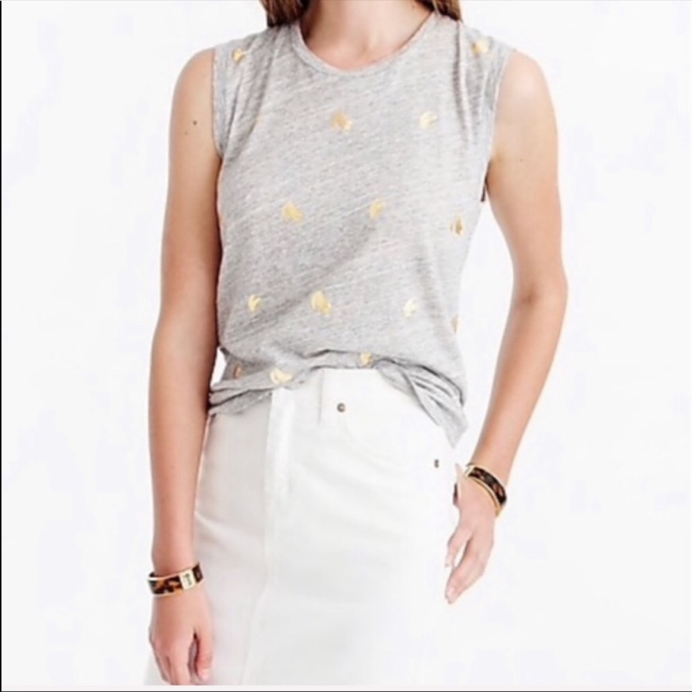 J. Crew Metallic Banana Print Sleeveless T-Shirt